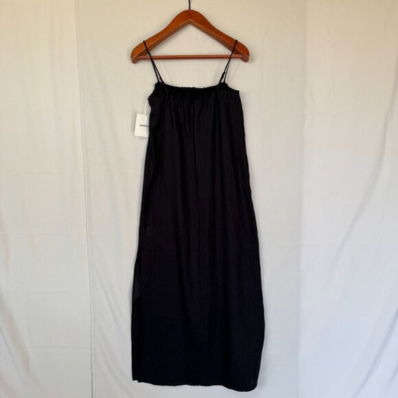 Venroy Black Gathered Linen Square Neck Strappy Column Shift Maxi Dress Size M - Picture 8 of 15